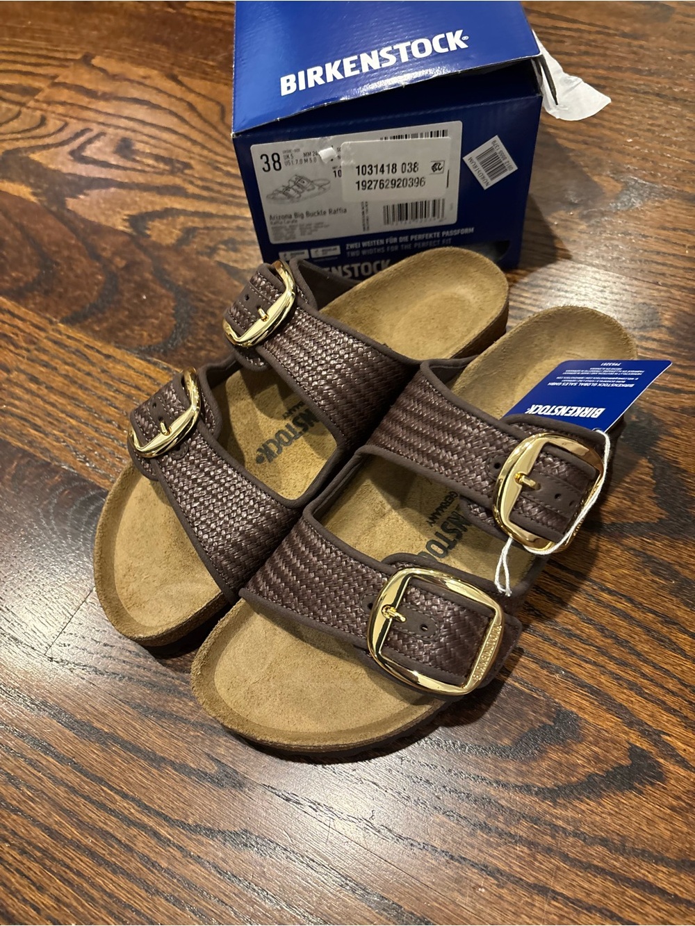 Birkenstock Women’s Brown Double Buckle Sandals with Gold Buckles